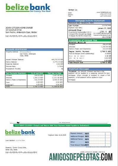 Extrato de hipoteca do Belize Belizebank Bank Scr baixar para verificação
